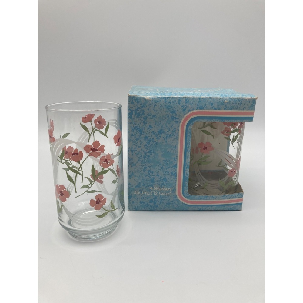 Vintage Libbey St Clair Adagio Pink Floral Glass Tumblers Set of 4 Canada